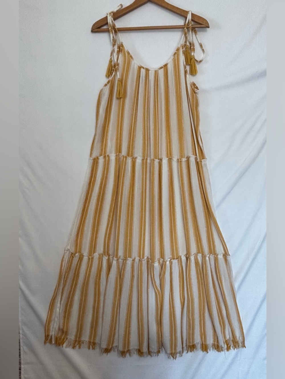 BLUE ISLAND Yellow and White Striped Maxi Sundress Size Medium